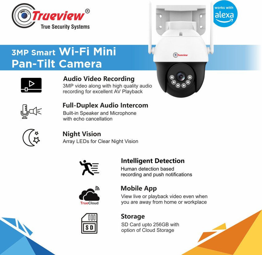 Trueview WiFi 3mp Mini Pan Tilt Zoom Cctv Camera Outdoor Indoor