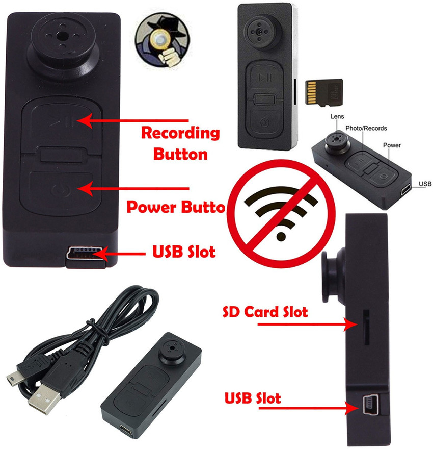 Point Zero Spy Shirt Button Camera For Security 720p 32 GB