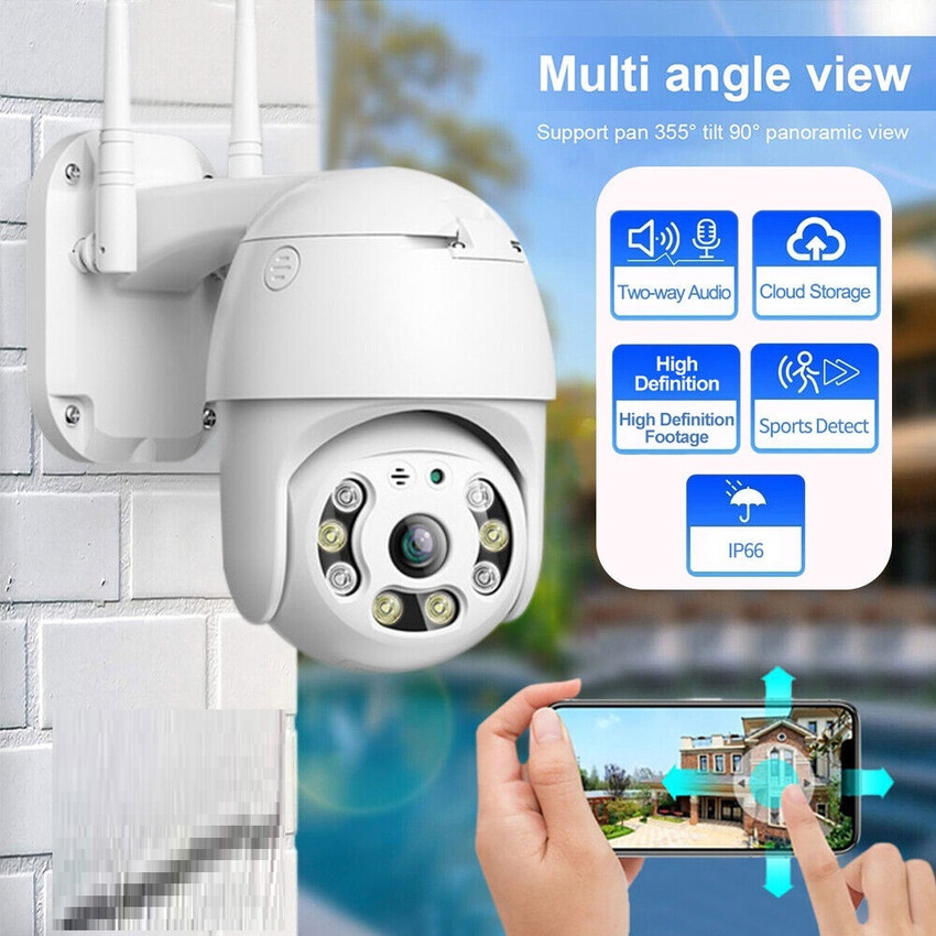 Bzrqx Waterproof PTZ Rotation WiFi HD 2MP Camera 8 LED Infrared