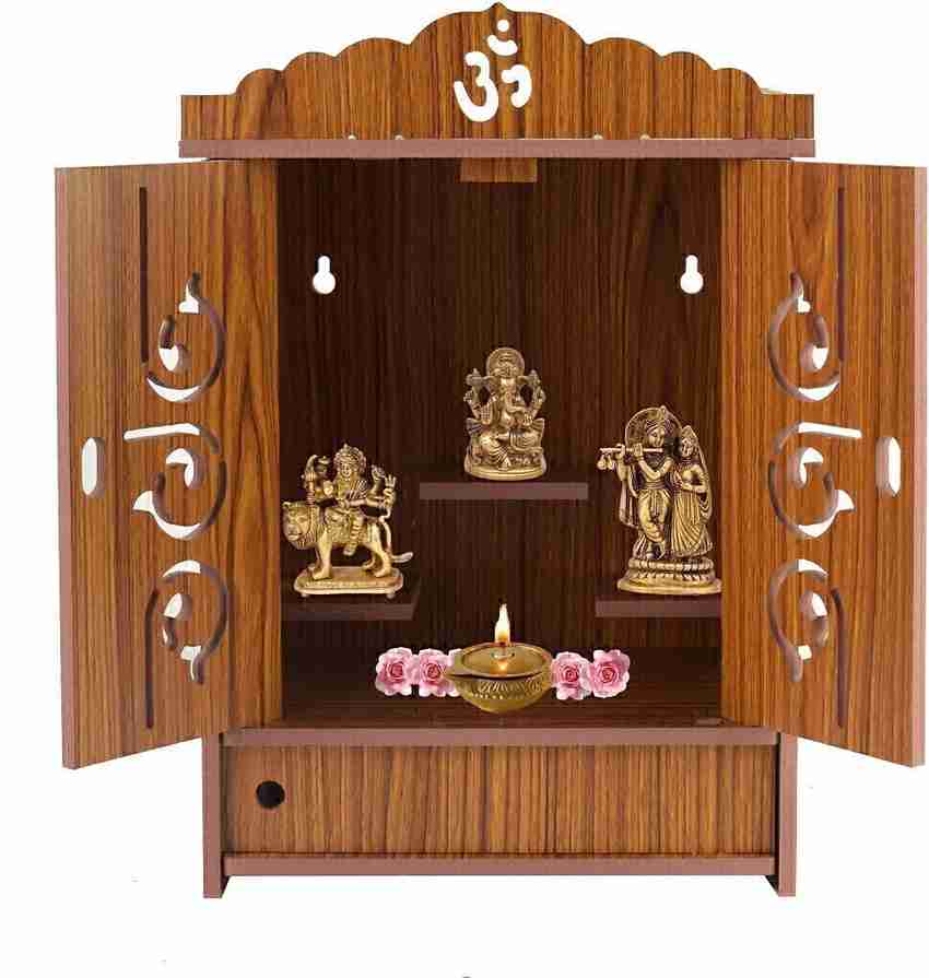 Pegrim Wooden Home Temple Home mandir god Stand for Home Pooja Stand Home mandap mandapam Pooja mandir with Doors and Big Size or Wooden Door Temple Beautiful Plywood Mandir Pooja Room Home Decor Offi...