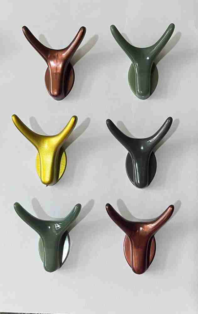 Indian-Shelf Metal Wall Hooks- Ceramic Wall Hangers- Multicolor Wall Hooks-  Modern 3 Holds Wall Hangings- Hanging Chain with Hook- Holder for Wall-  Hanger for Bathroom - Door Hanger- 6 Pack[3] : 