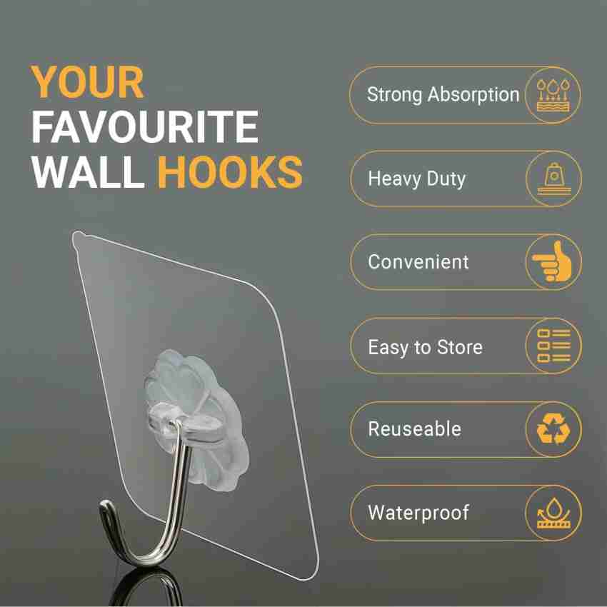 Self Adhesive Hooks, 30Pcs Sticky Hooks for Hanging, Hooks Heavy Duty 10kg  (Max) Seamless Transparent Adhesive Hooks Waterproof and oil-resistant