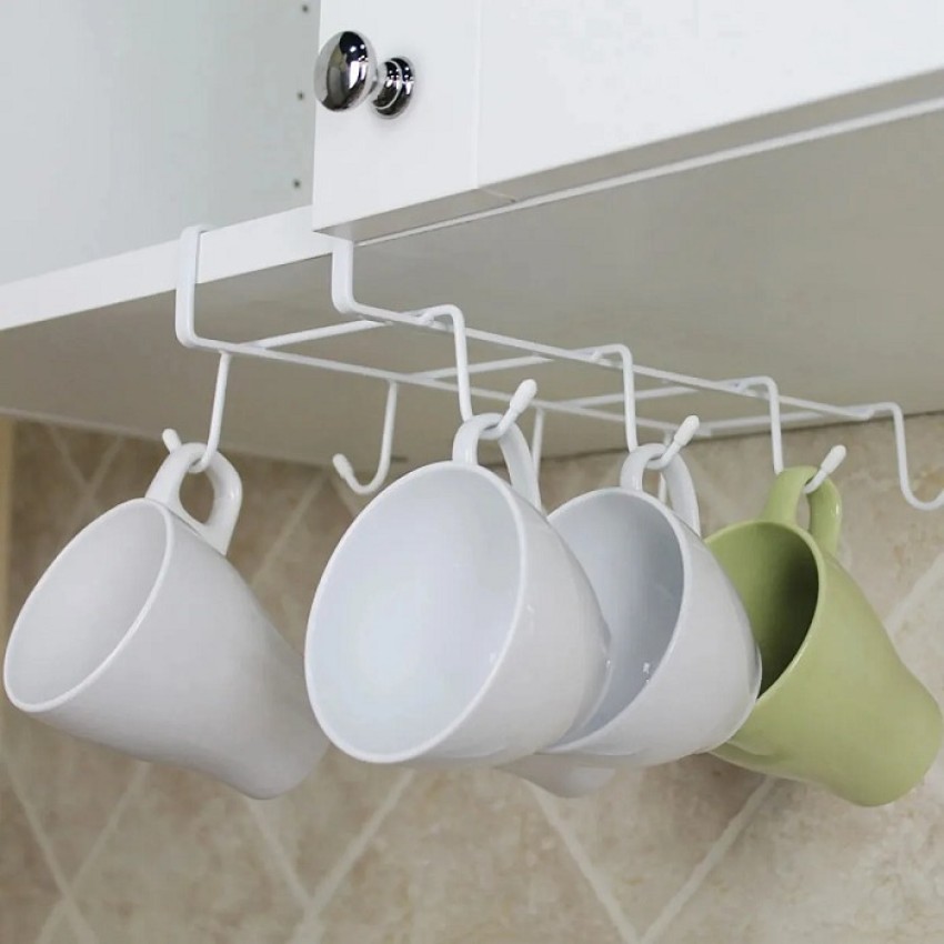 White Metal Coffee Mug Rack Wall Mounted Hanging Storage Coffee