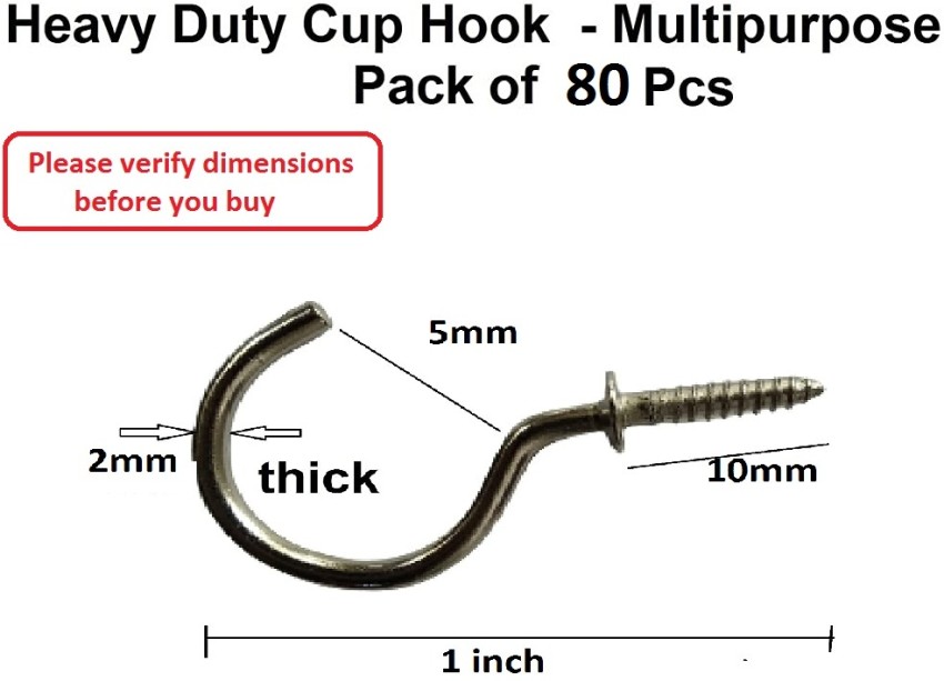 Q1 Beads 80 Pcs 1 inch Steel Cup Hook Ceiling Hooks J Hook mosquito net  Hook 1
