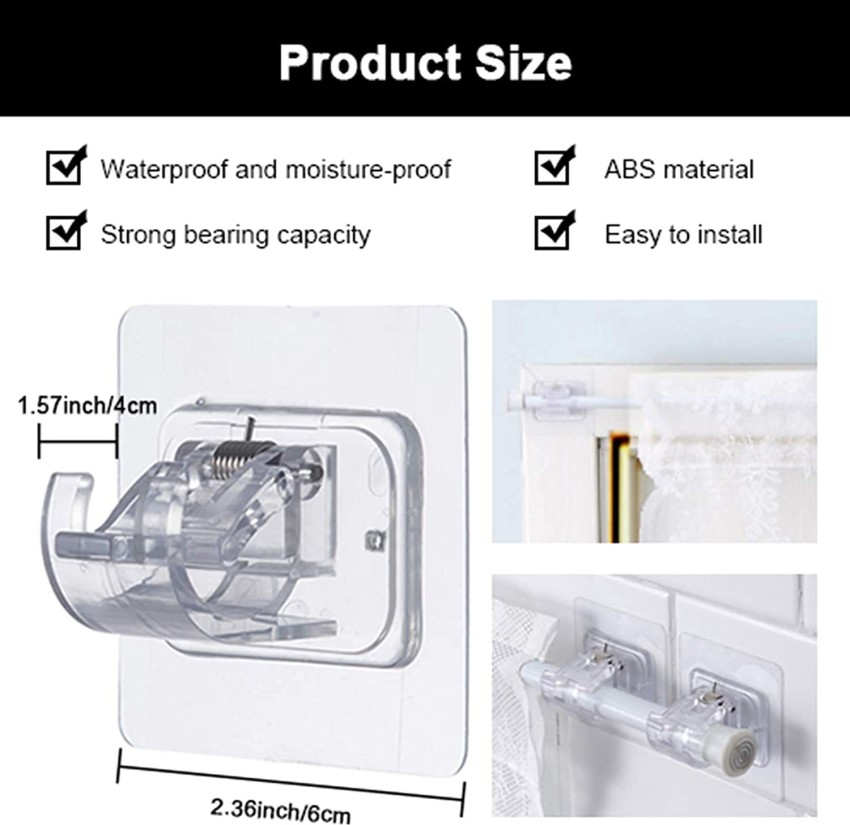 MOHAK Self Adhesive Curtain Rod Bracket, No Drill Fixing Rod Holder Hook 2  Price in India - Buy MOHAK Self Adhesive Curtain Rod Bracket, No Drill Fixing  Rod Holder Hook 2 online