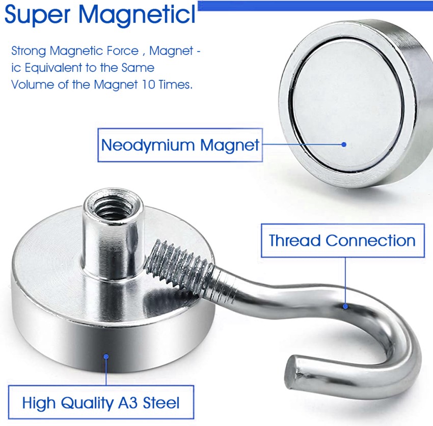 Black Magnetic Hooks 25 lbs Strong Neodymium Magnet Hooks for Hanging, Pack  of 6