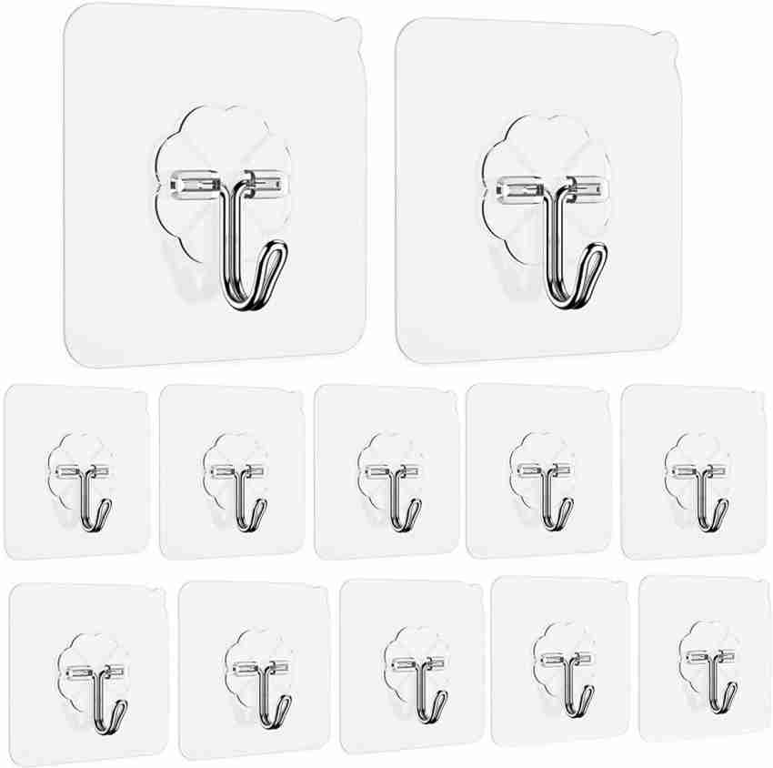 Small Adhesive Hooks Waterproof Heavy Duty Sticky Hooks 13.2lb(Max),  Transparent Reusable Seamless Plastic Wall Hooks, Kitchen Bathroom Oilproof