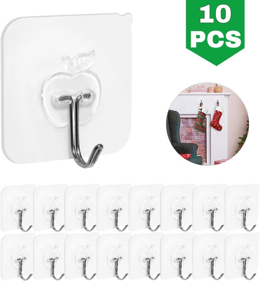 Heavy Duty Self Adhesive Hooks for Hanging, 5 PCS (23 lbs Max) No Stain,  Large Stick On Wall Hooks, Strong Sticky Stainless Steel Hook