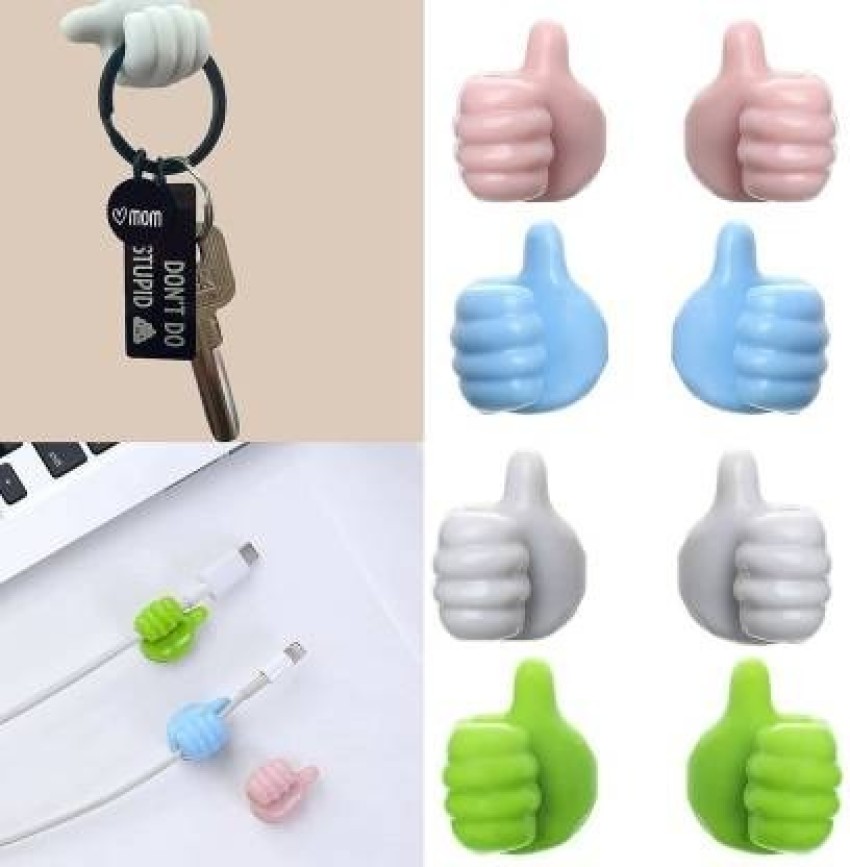 Thumb Hooks Silicone, 10 Pcs Self Adhesive Thumb Hook Wall Hangers for Cable  Clip Key Hat Makeup Brush Holder