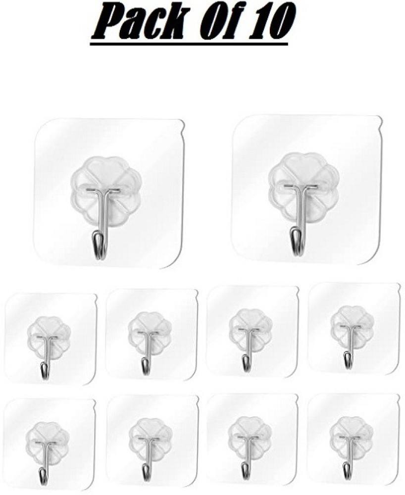 Self Adhesive Hooks White Plastic Strong Sticky Stick on Wall Door Hang -  12 Pcs