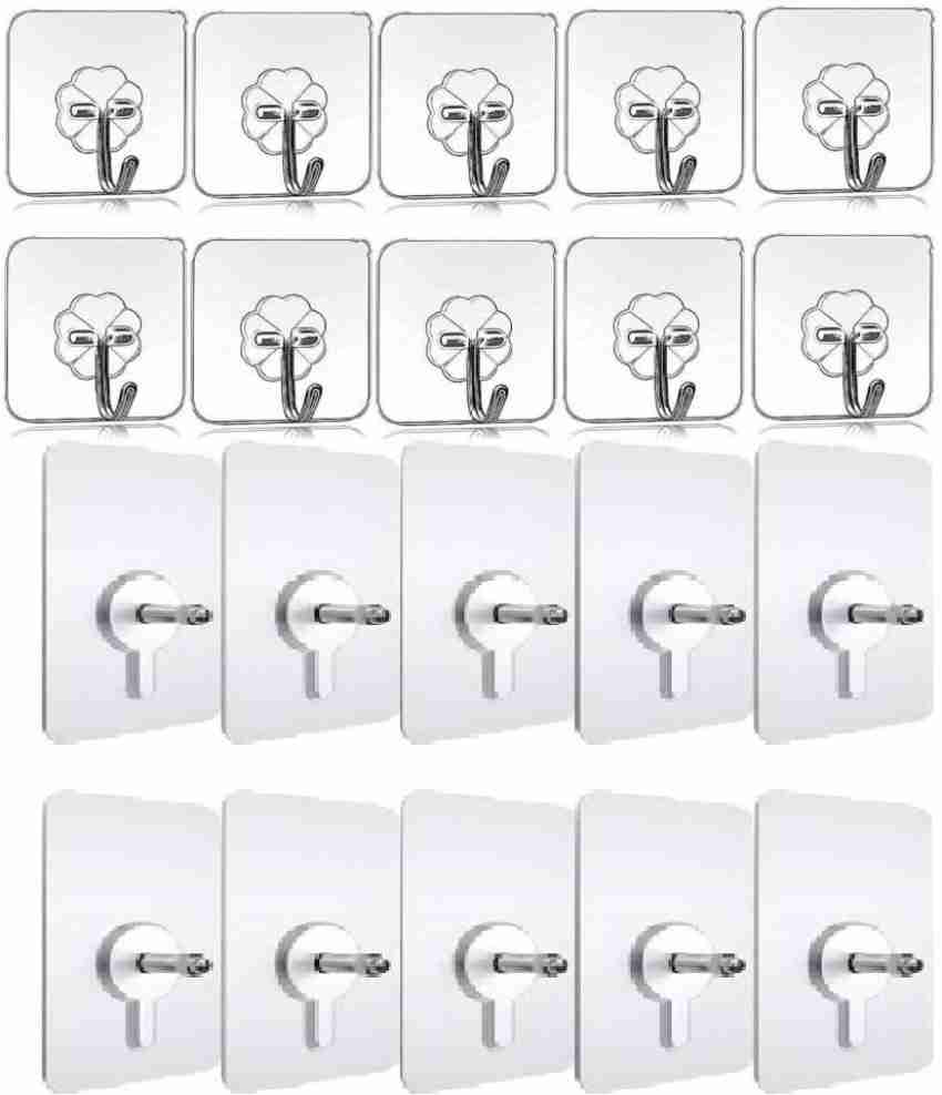 Adhesive Wall Hooks for Hanging Heavy Duty 13lbs, No Damage Picture Hangers  for Home and Office, Sticky Stainless Hooks for Kitchen Bathroom,  Transparent Waterproof and Rustproof, 10 Pack 