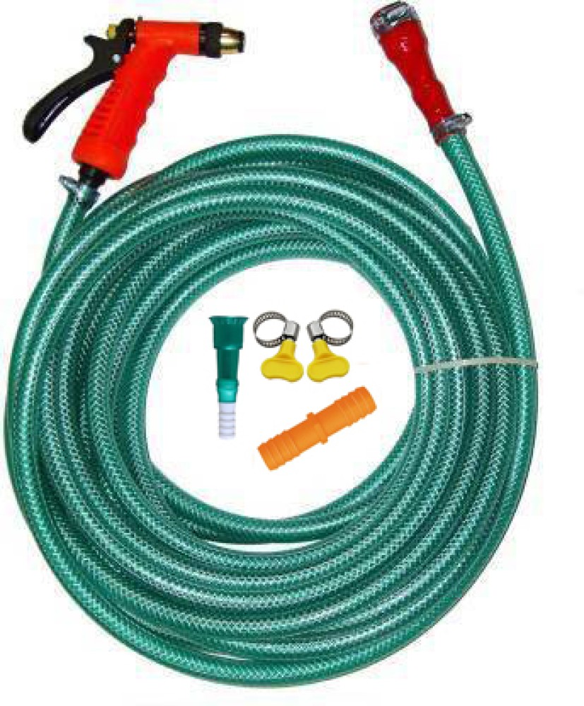 10 MTR (Green Hose, Brass Spray Gun) Garden and Car Wash Pvc Water