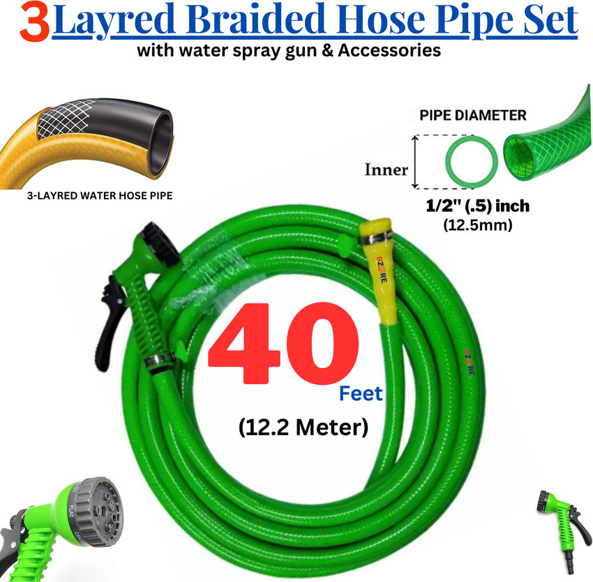 Bzore 3Layred 40 Feet Braided Hose Pipe D .5