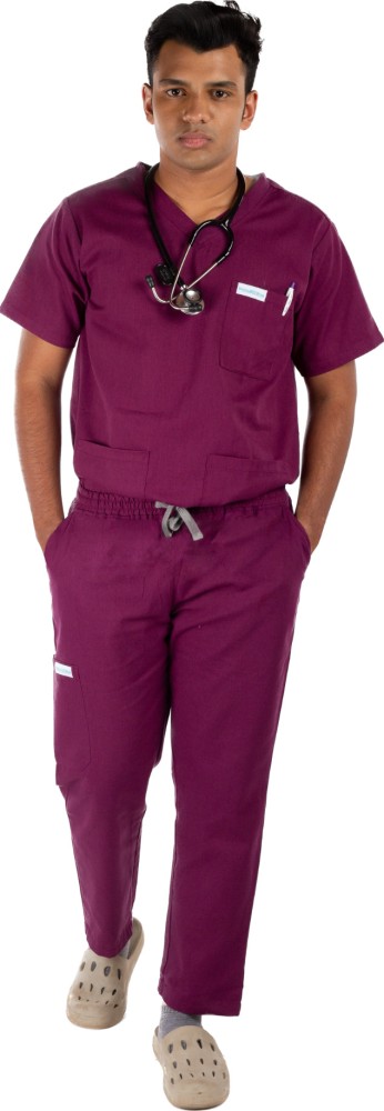VastraMedwear Medical Scrub Suit Wine Color Medium Size for Men
