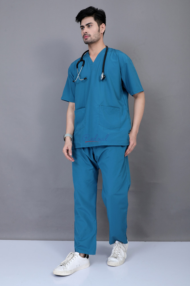 Blue scrub dress top