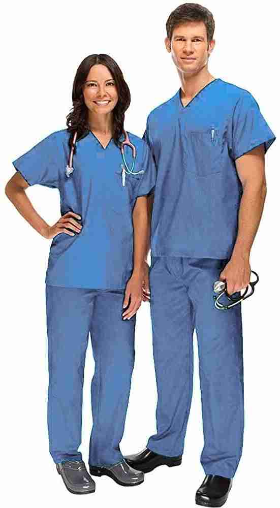 Unisex Scrub Suit for Surgeons, Doctors, Nurses Hospitals, OT Dress, Blue  (Buy 1 Set and get