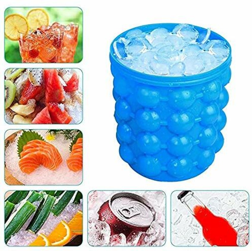 Vency Ice Cube Mold Ice Trays Large Silicone Ice Bucket, (2 in 1, Dark Blue)