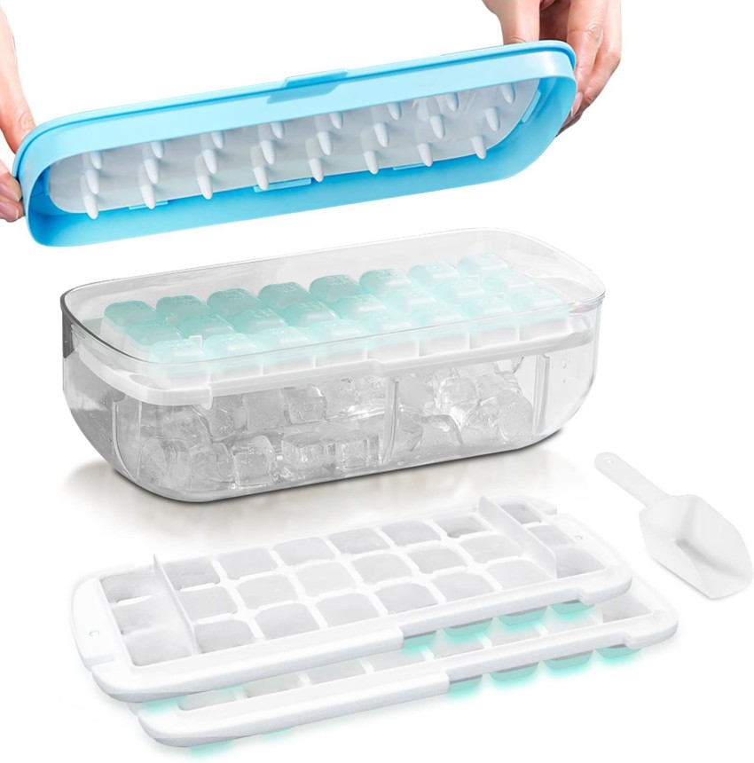 ilicone Ice Cube Tray with Lid and Bin for Freezer, 56 Nugget Ice