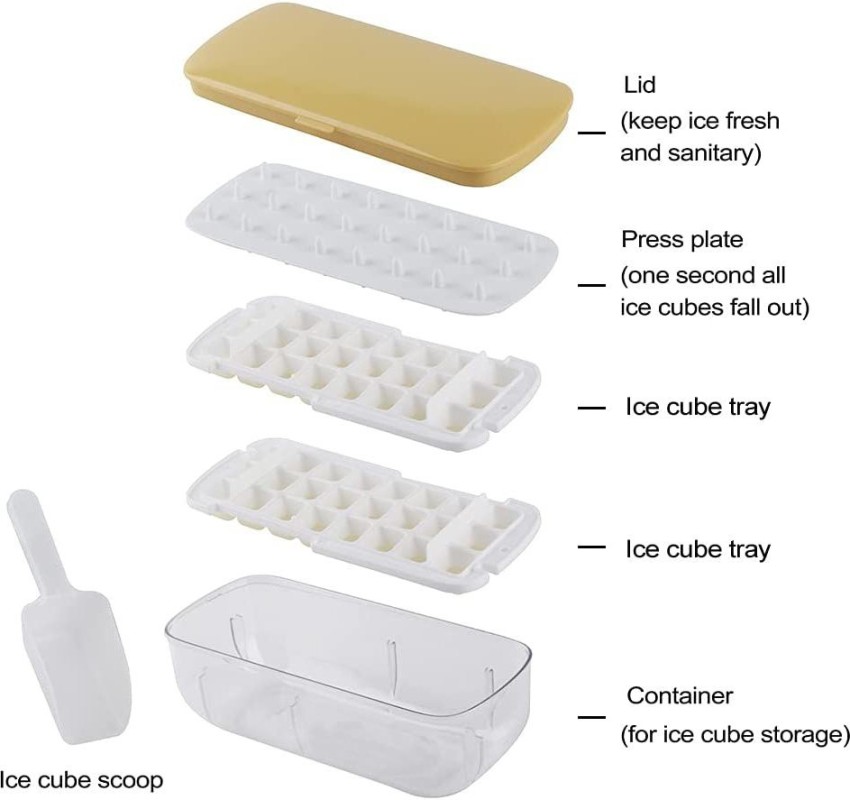 Silicone Ice Cube Tray With Lid And Bin, 48 Grids Press Type Ice Cube Molds  Comes With Storage Bin And Ice Scoop