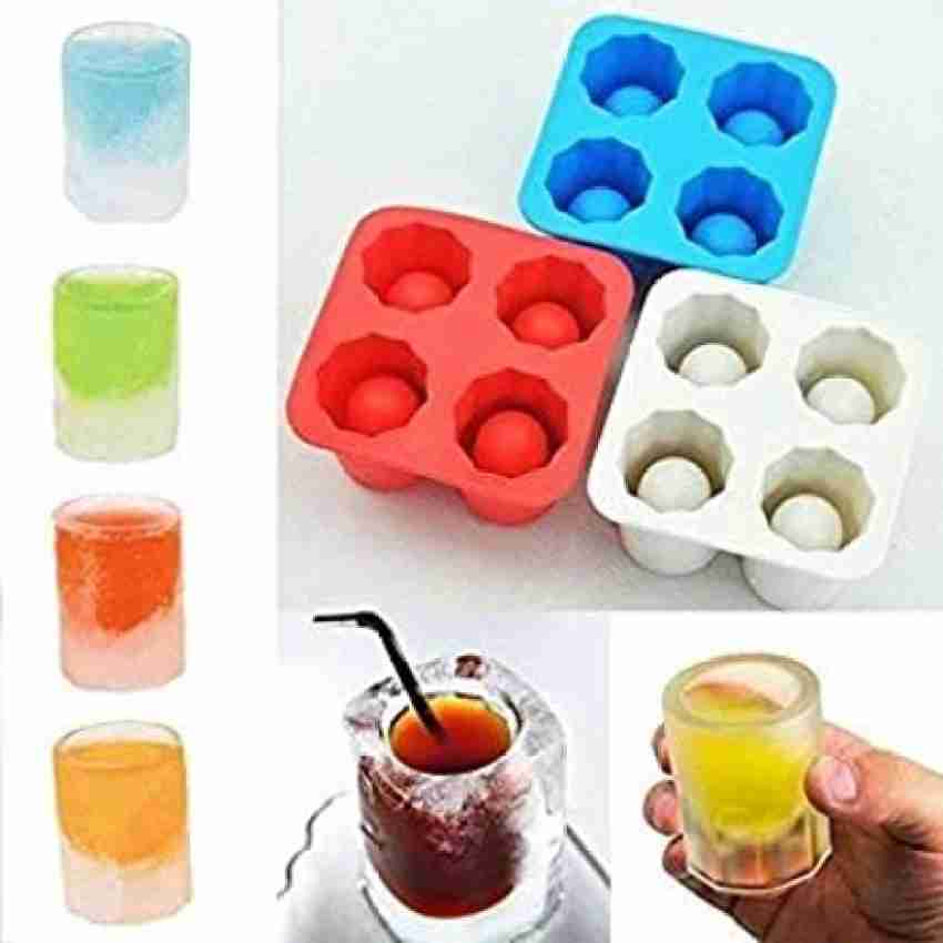 4 -Cup Ice Cube Shot Shape Silicone Shooters Glass Freeze Molds Maker Tray