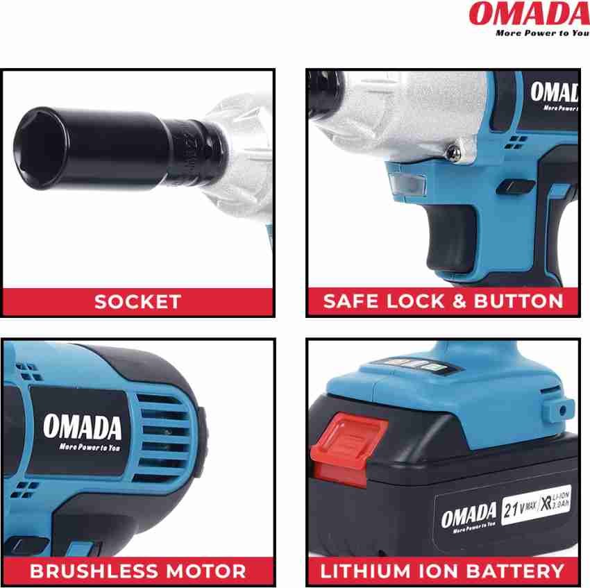 OmadaTools 21v Electric Cordless Impact Wrench with High Speed 2600 RPM Torque 270 N.m Cordless Impact Wrench