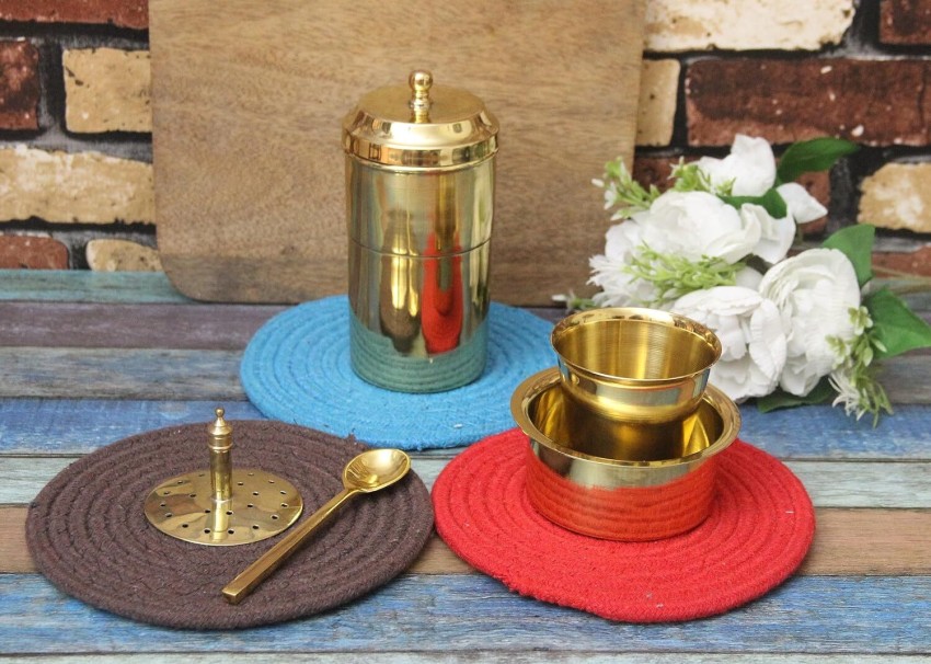 Coffee Filter With DABARA Set / Brass Coffee Filter With Daabara Set and  Spoon Matt Finish 250 ML 