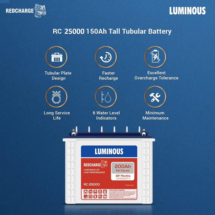 LUMINOUS Red charge RC25000 long Backup Tubular Inverter Battery