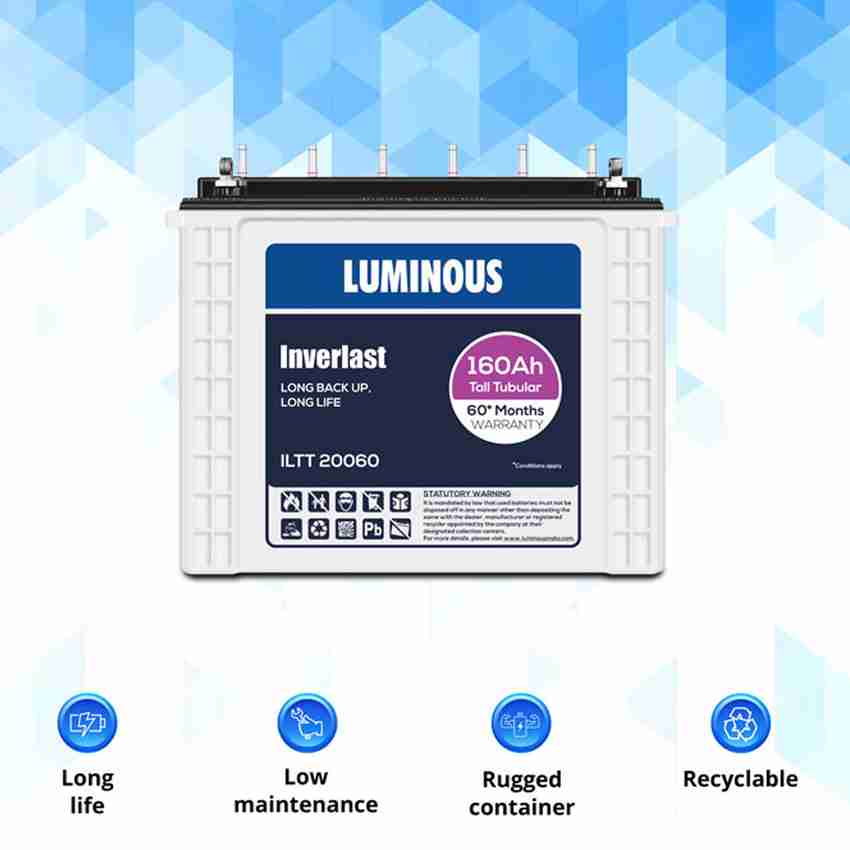 LUMINOUS ILTT 20048 160Ah Tall Tubular Inverter Battery Price in India Buy LUMINOUS ILTT 20048 160Ah Tall Tubular Inverter Battery online at Flipkart