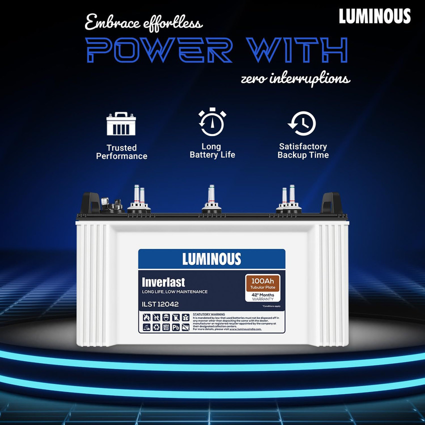 LUMINOUS Inverlast ILST12042 100Ah Short Tubular Battery Tubular Inverter Battery
