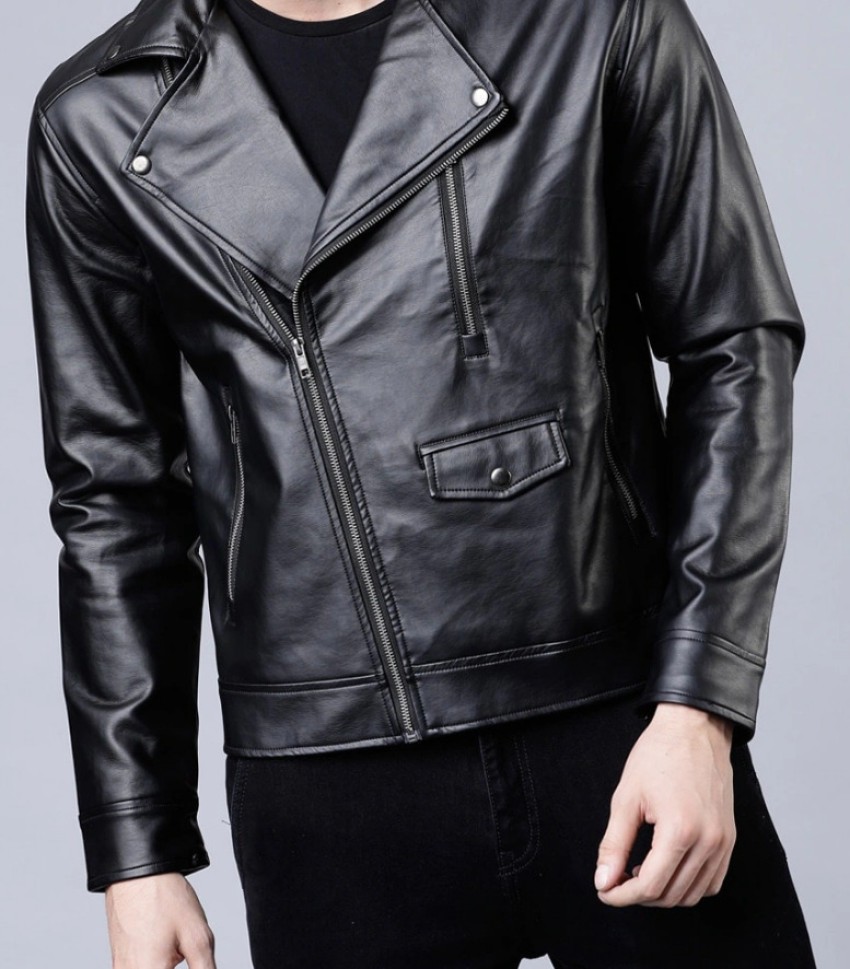 Black PU Biker Jacket With Zips