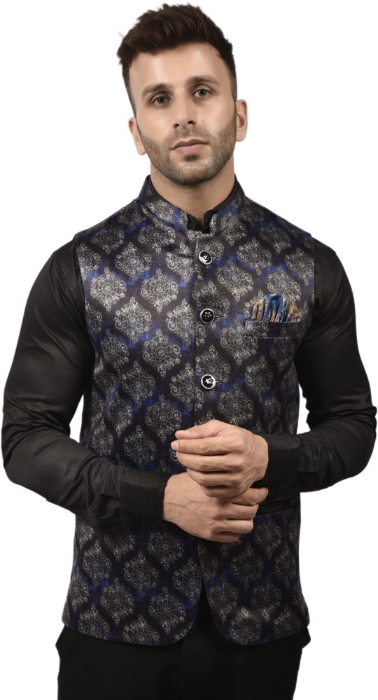 Black printed hotsell nehru jacket