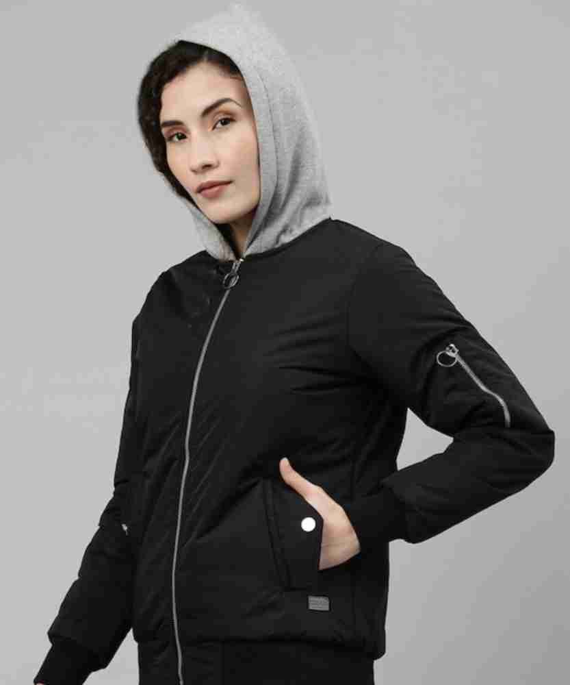 Buy CAMPUS SUTRA Black Solid Nylon Hood Womens Casual Jacket