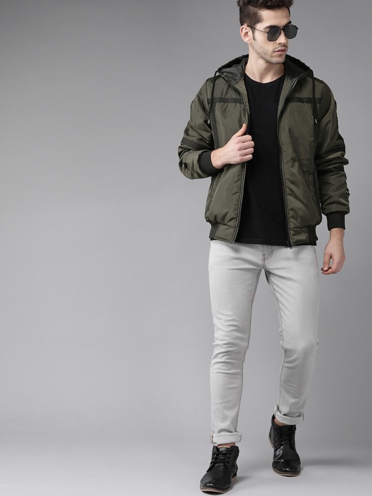 Buy Roadster Men Olive Green Solid Bomber Jacket - Jackets for Men