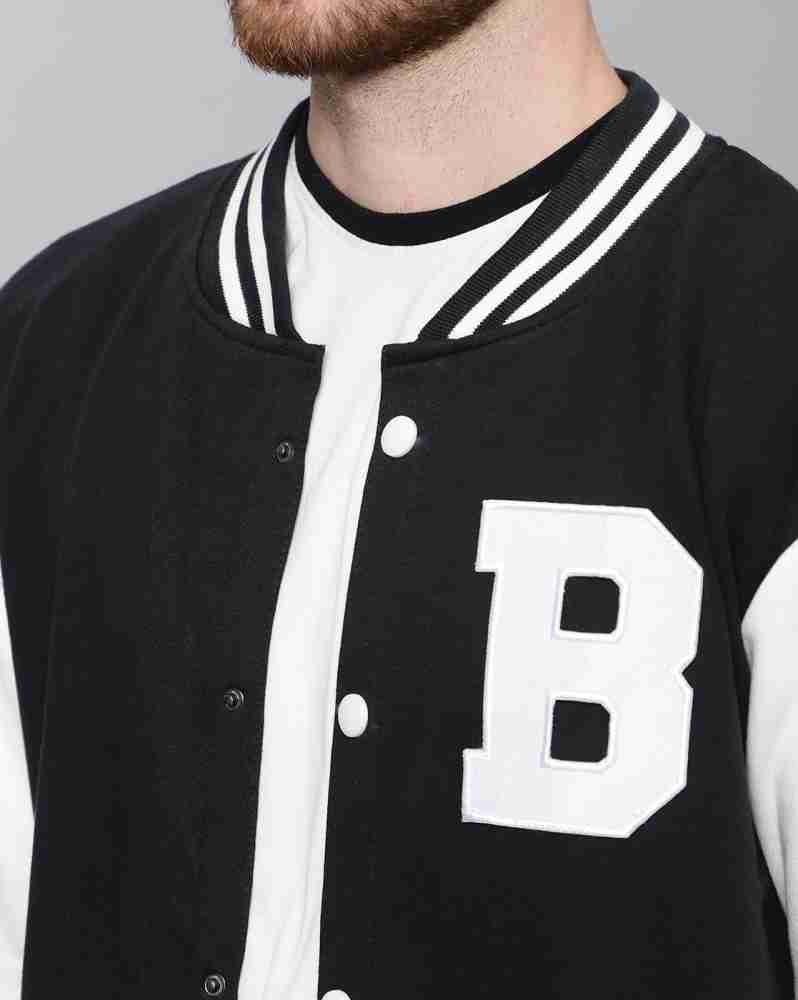 TeesTheDay Unisex Varsity Bomber Jacket Black For Men And Women | Varsity Jacket For Men | Stylish 