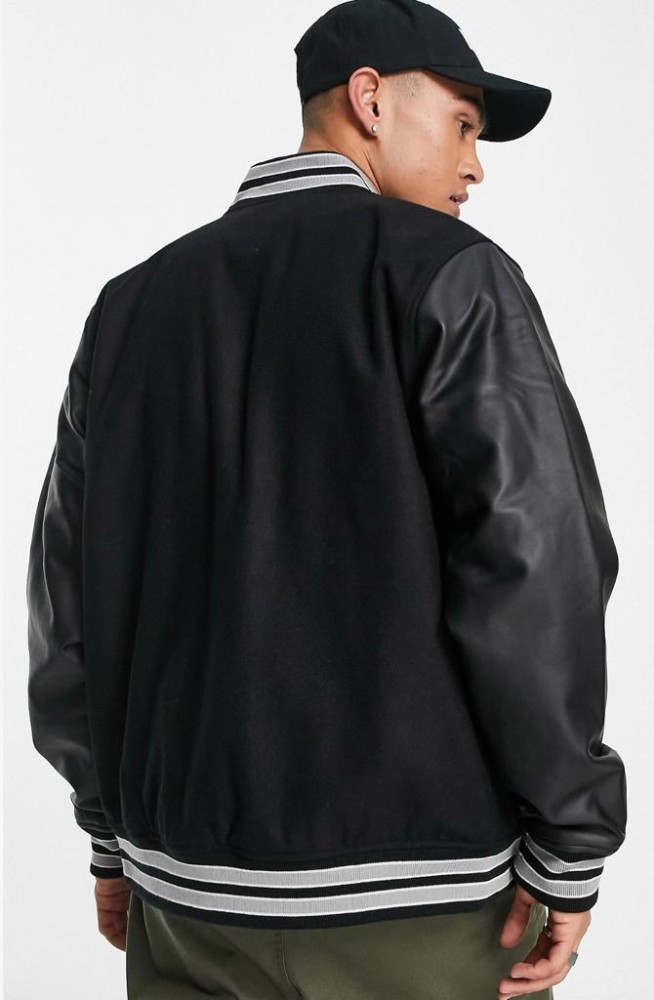 Be Savage Cotton Black Leather Sleeves Varsity Jacket Unisex