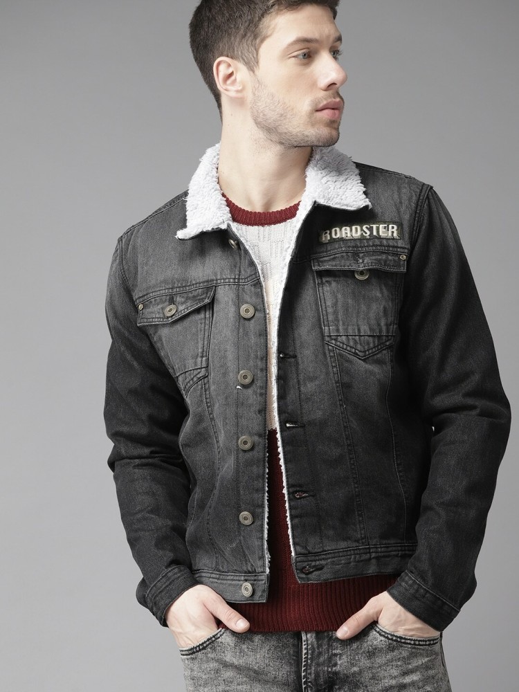 Grey denim outlet jacket with fur