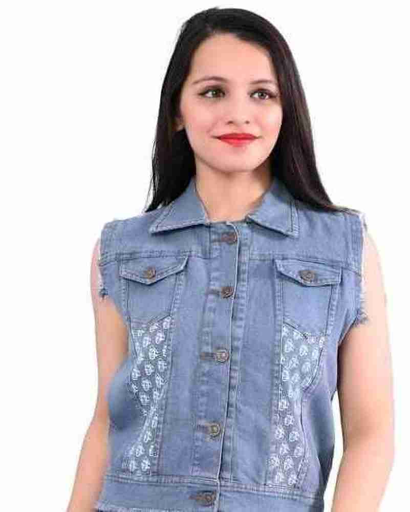 Women's sleeveless best sale blue jean jacket