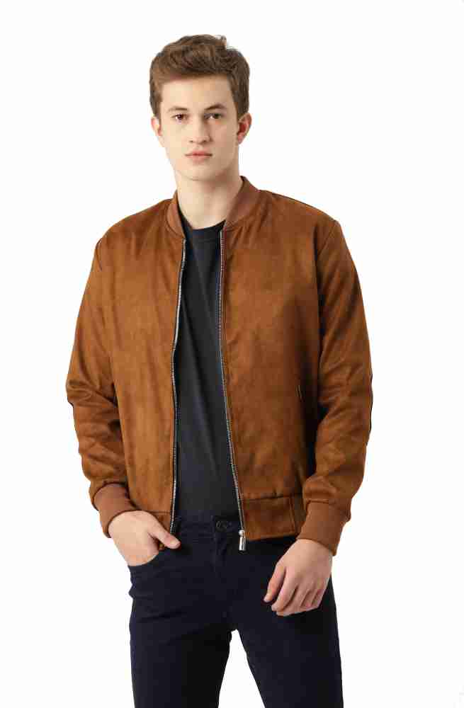 Faux Leather Varsity Bomber Jacket - Brown