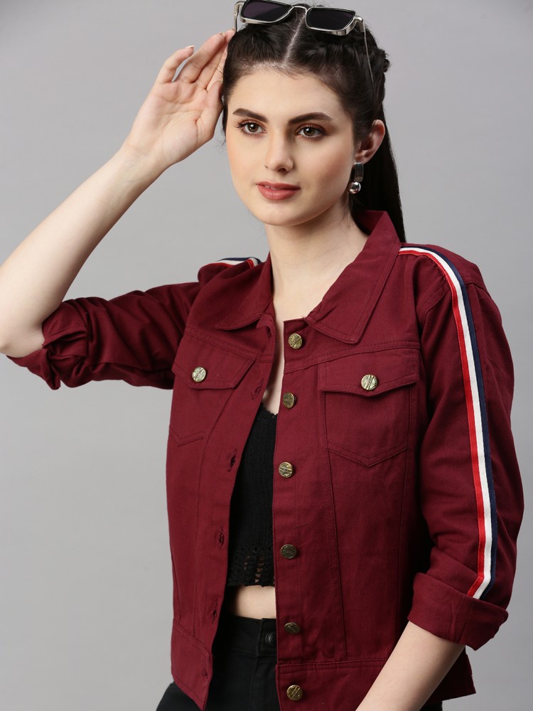 Maroon colour denim clearance jacket