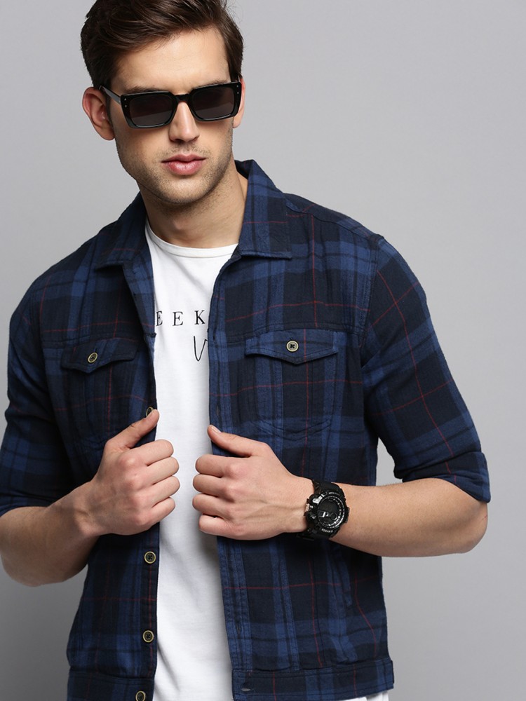 Checked best sale denim jacket