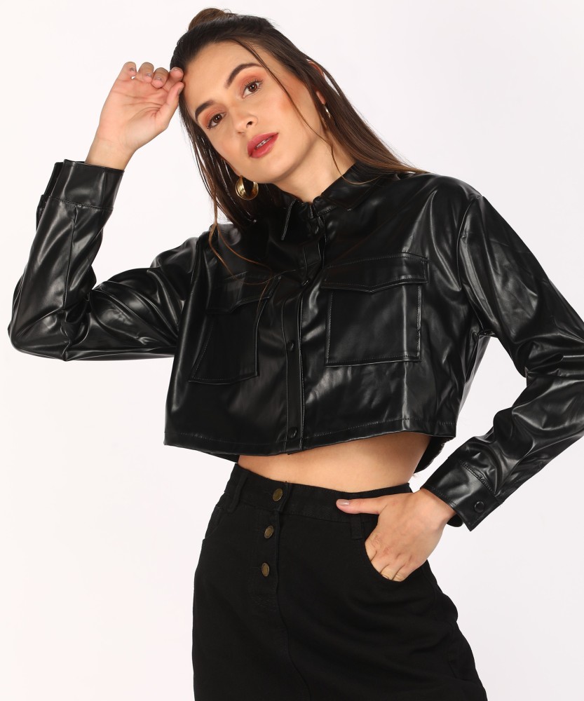 Buy BLACK PU LEATHER BLACK CROP TOP for Women Online in India