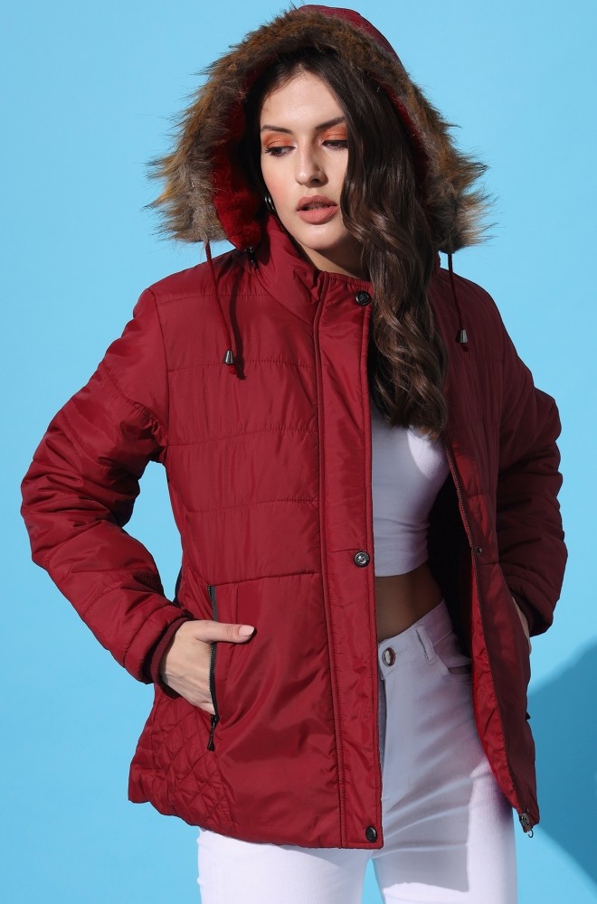 Buy Sinsay women hooded quilted puffer jacket maroon Online