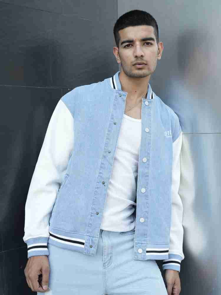 Mens denim varsity sales jacket