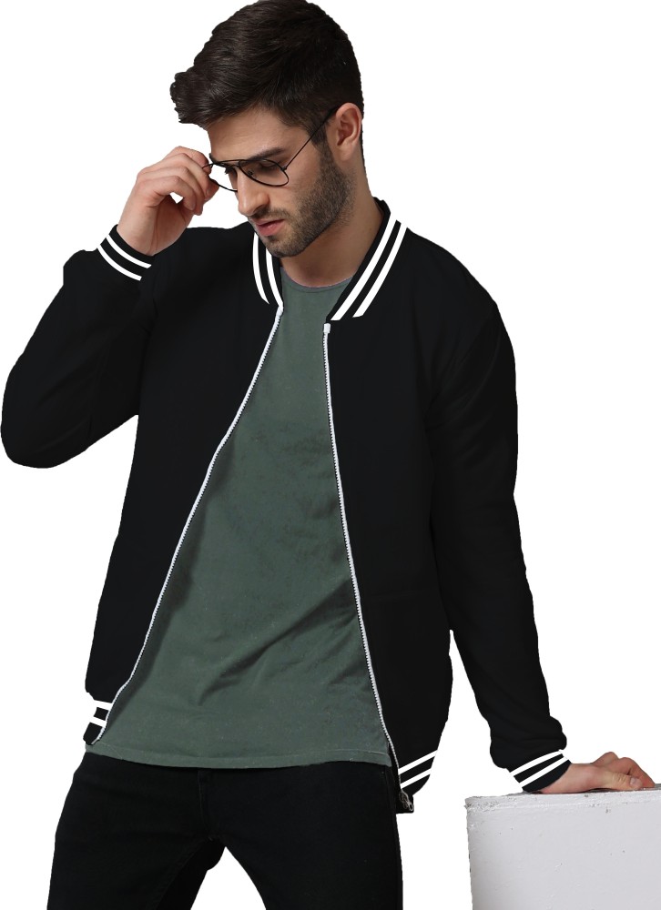 TeesTheDay Unisex Varsity Bomber Jacket Black For Men And Women | Varsity Jacket For Men | Stylish 