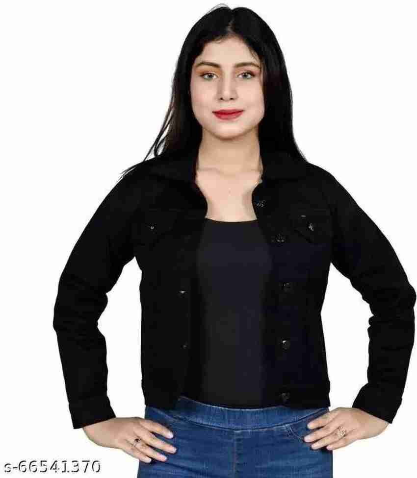 Denim jacket with black sleeves womens best sale