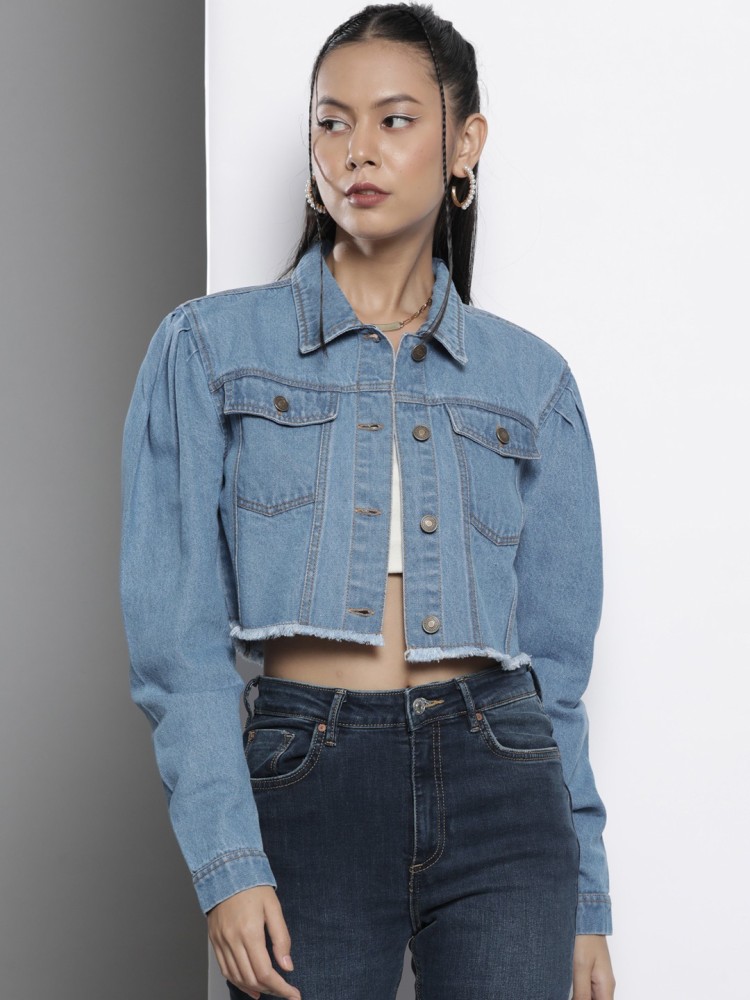 Buy Women Black Washed Denim Crop Jacket Online at Sassafras