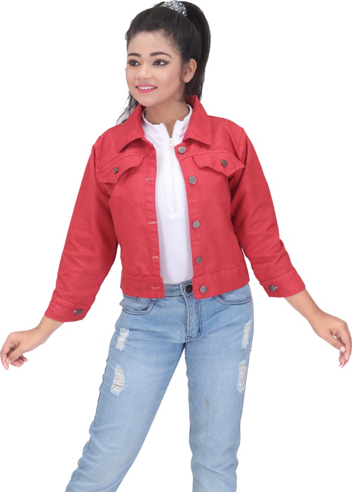 Girls coloured denim jacket best sale