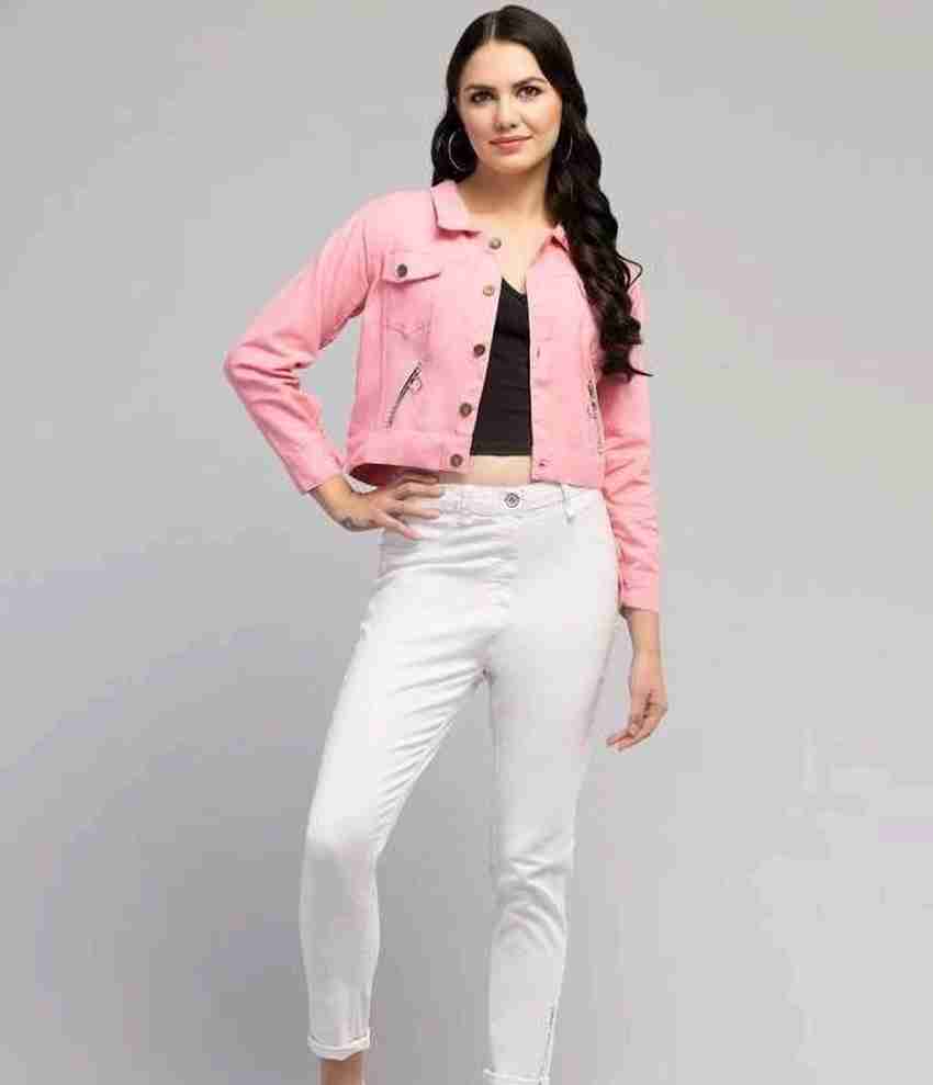 Denim jacket pink on sale colour