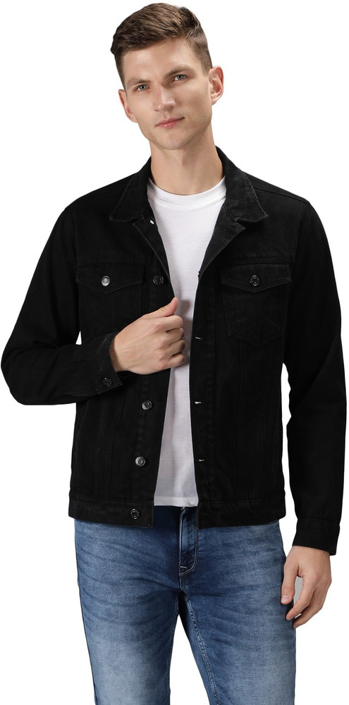 Mens black denim hot sale jacket xxl