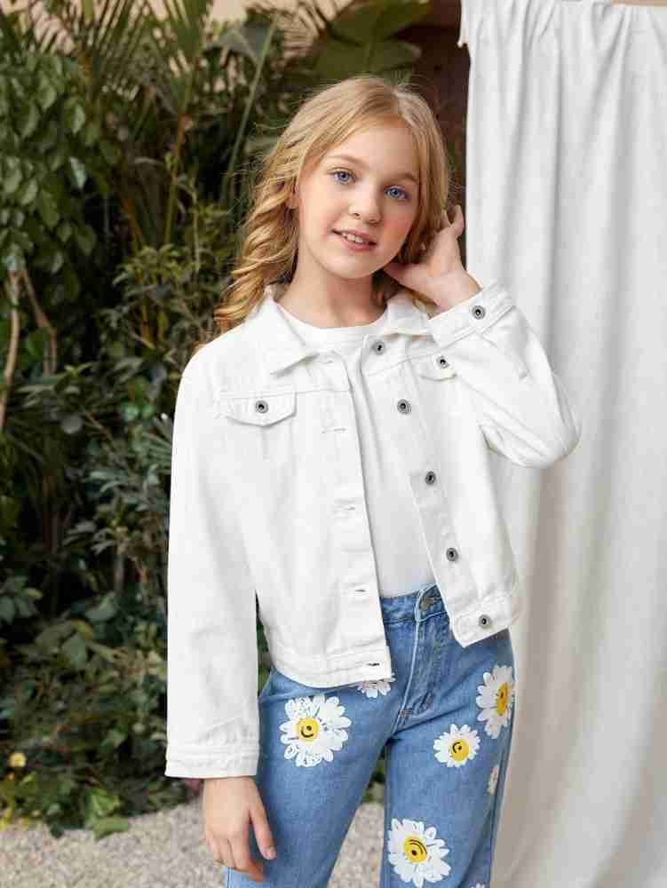 Girls denim jacket top white